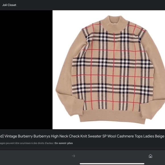 Vintage Knit Sweater Burberry vibe Old money Wool blend Plaid Tan/Black/Red S - Picture 3 of 15